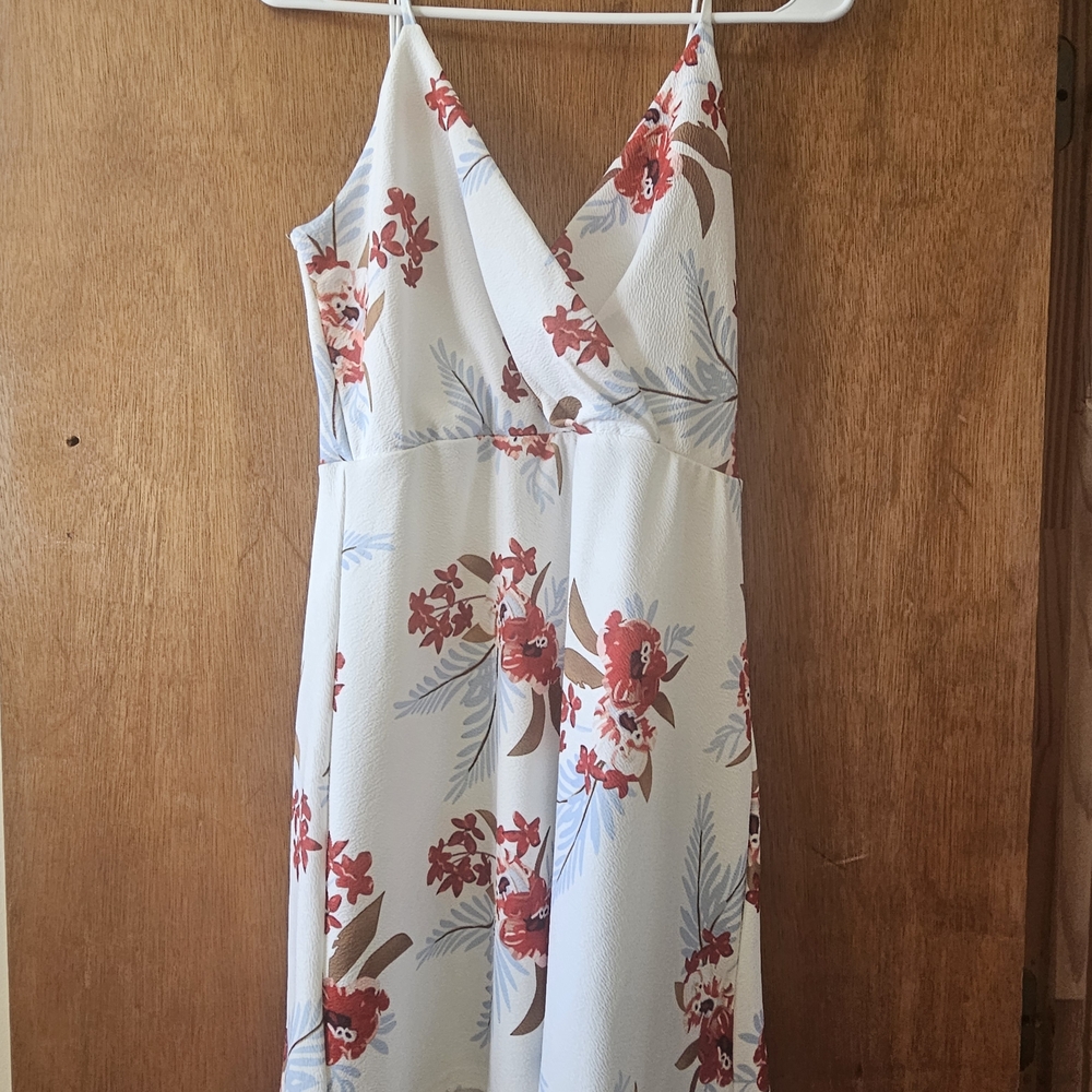 Floral Spaghetti Strap Dress - White and Red